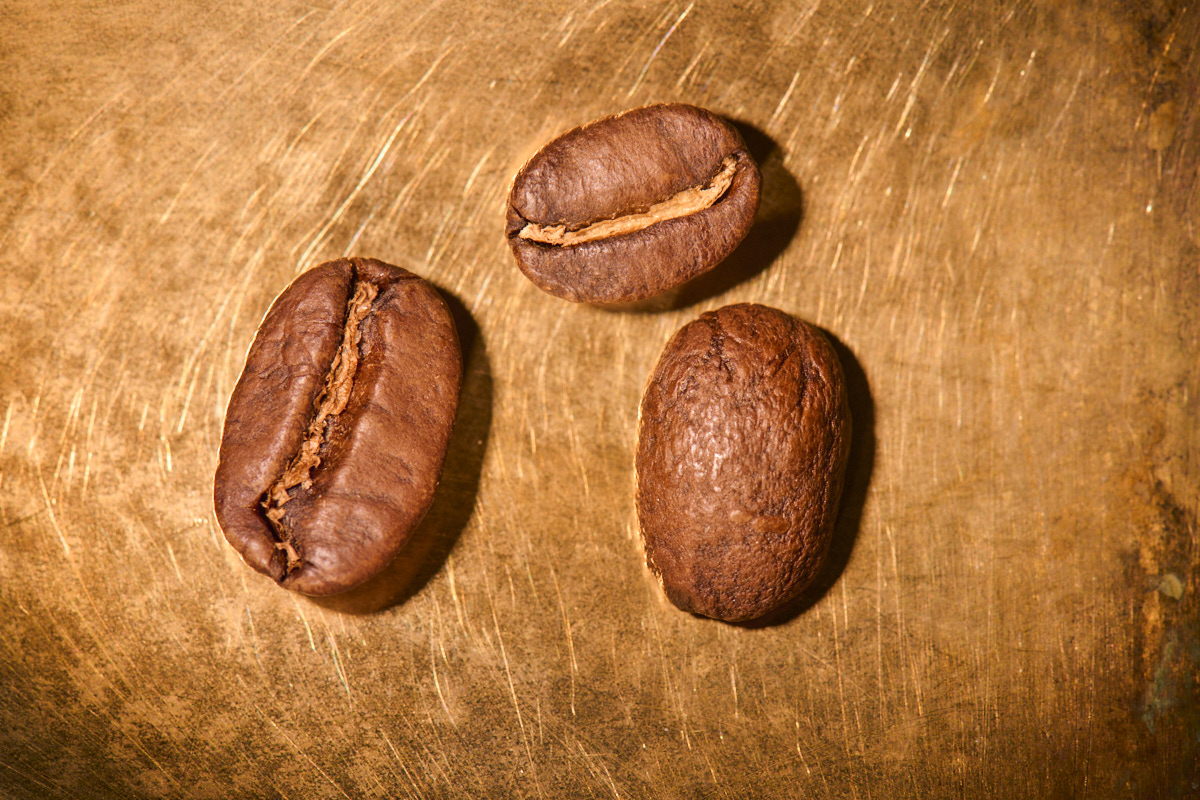 Kaffeebohnen geröstet  Ecuador Cruz Loma Typica auf goldenem Hintergrund | Die Rösterei Coffeum Hamburg