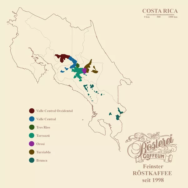 Landkarte Costa Rica Tarrazu Juanachute Portrait | Die Rösterei Coffeum Hamburg