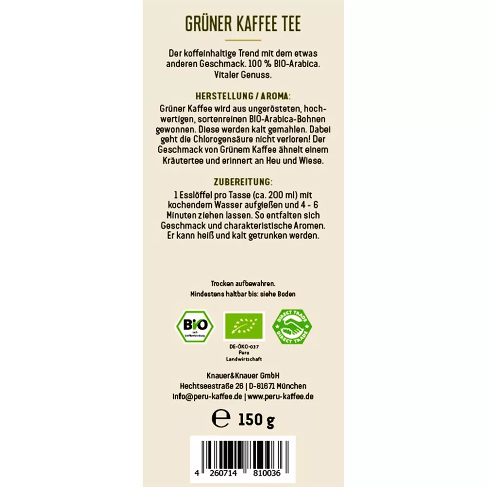 PachaMama grüner Kaffee Tee 150 g | Die Rösterei Coffeum