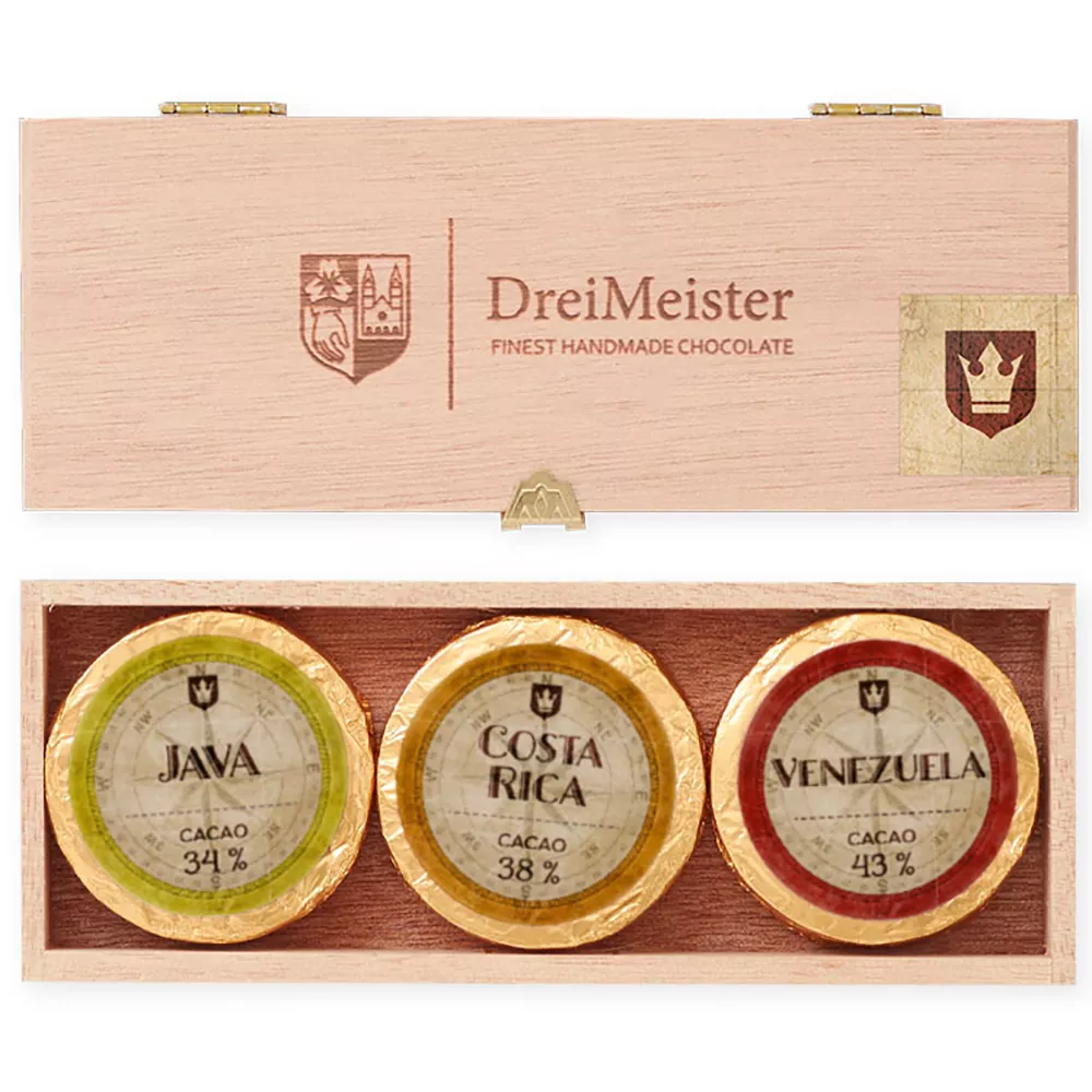 Dreimeister Golddublonen in Holzbox 6er | Die Rösterei Coffeum
