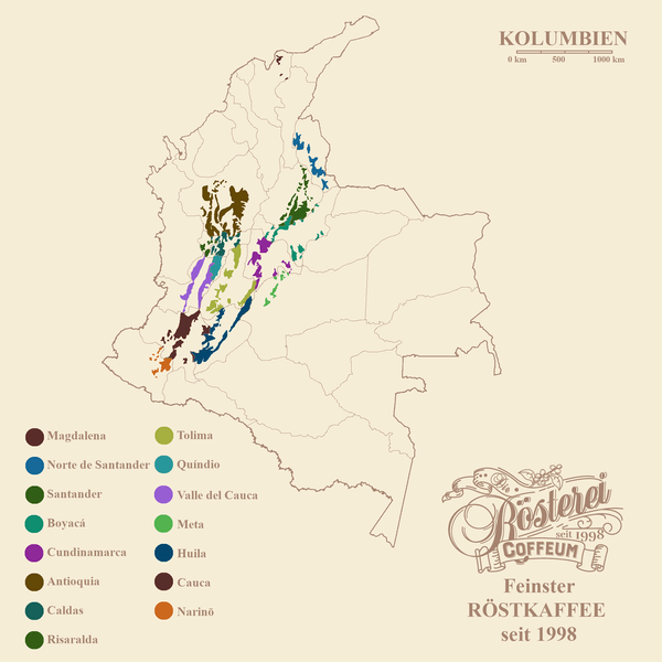 Landkarte Kolumbien Excelso Portrait | Die Rösterei Coffeum Hamburg