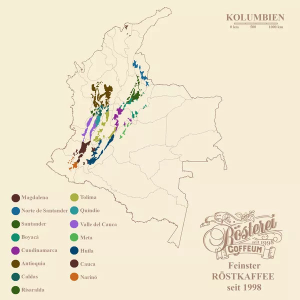 Landkarte Kolumbien Excelso Portrait | Die Rösterei Coffeum Hamburg